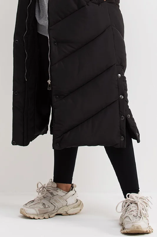 Black Long Gilet With Chevron Padded Style