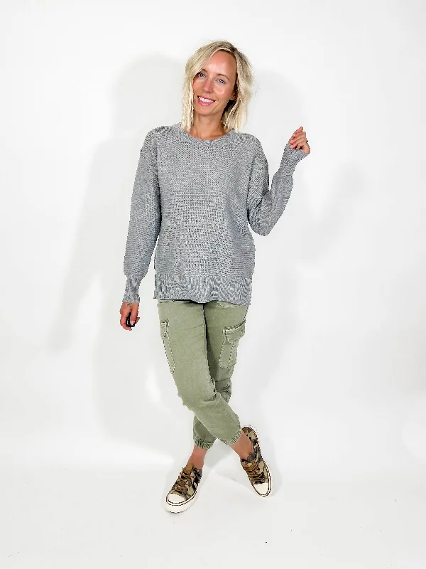 Boyfriend Waffle Sweater- HTHR GREY