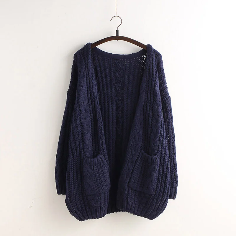 Cable Loose Pockets Knit Long Cardigan      S3046