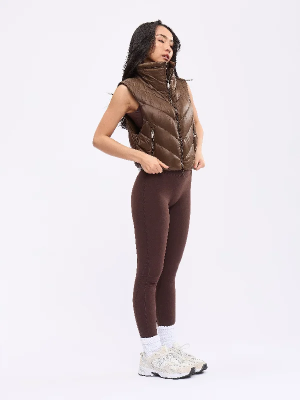 Cinch Waist Puffer Vest - Dark Brown