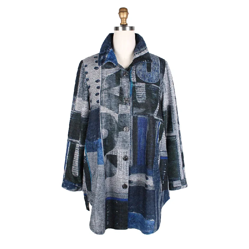 Damee Long Abstract Sweater Knit Shirt in Blue Multi - 7097-BLU - Size S Only!