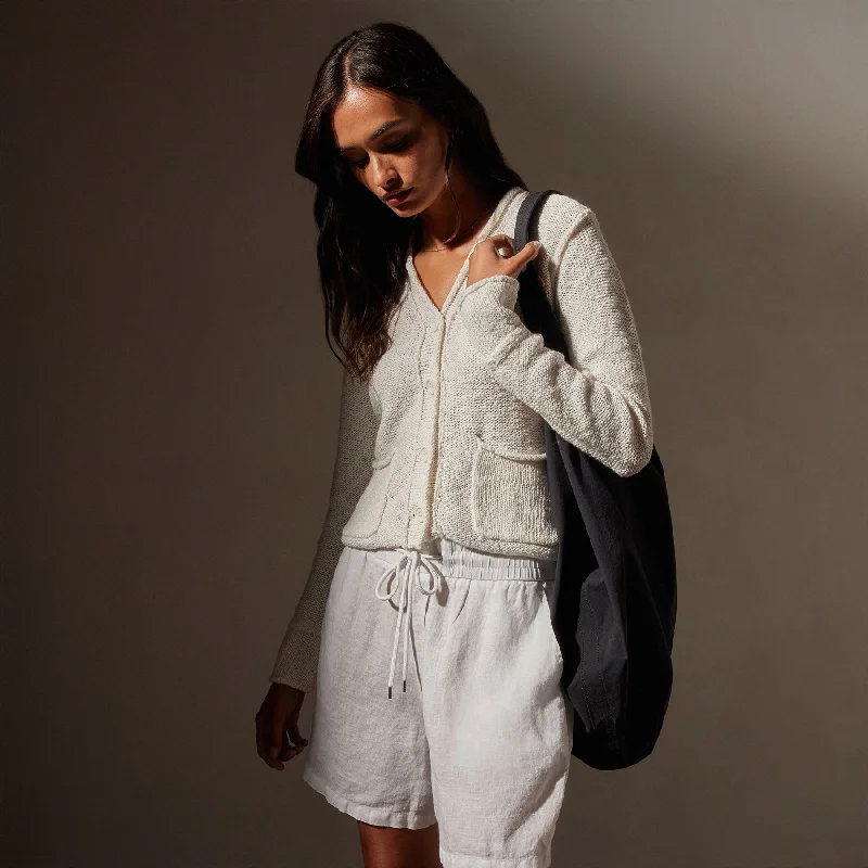 Cotton Linen Button Cardigan - White