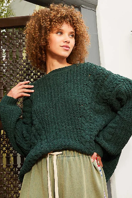 Fisherman Knit Sweater by POL - Dark Green