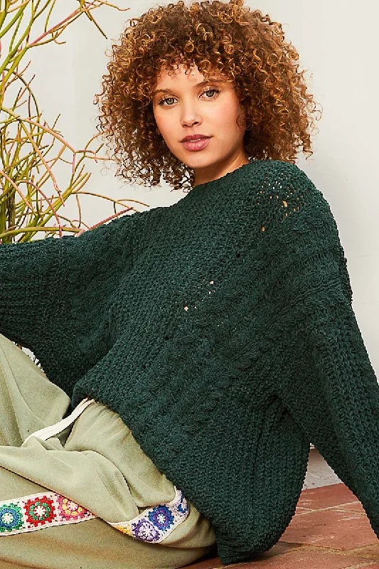 Fisherman Knit Sweater by POL - Dark Green