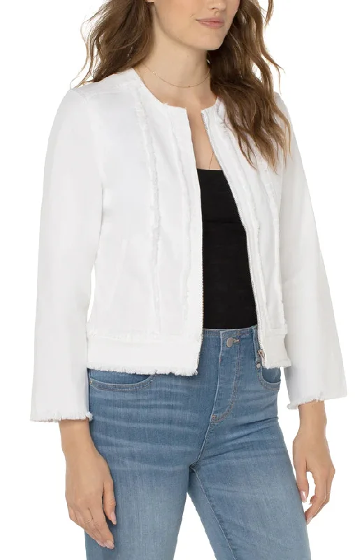 Frayed Zip Denim Jacket | Bright White