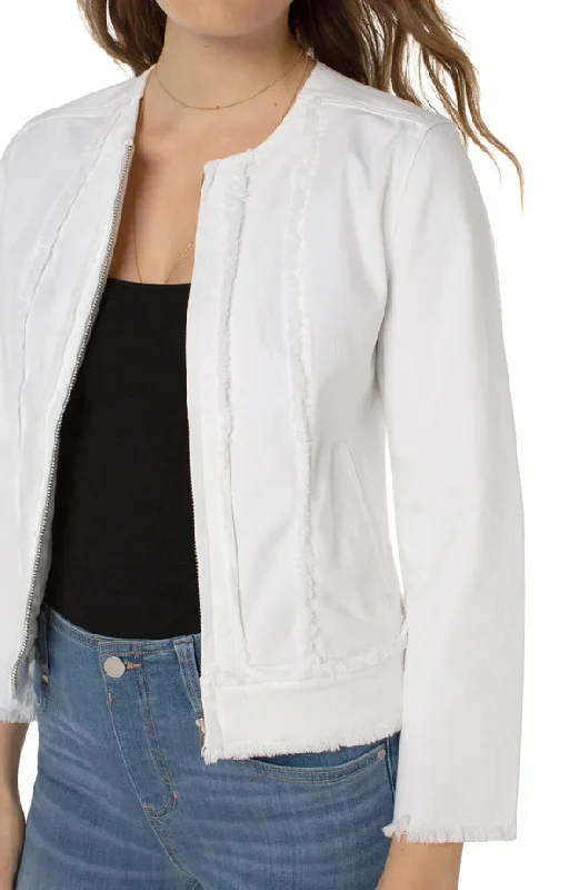 Frayed Zip Denim Jacket | Bright White