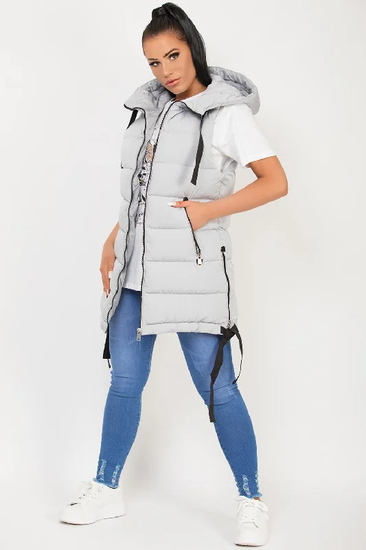 Hooded Puffer Gilet Body Warmer Grey