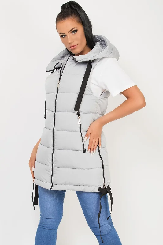 Hooded Puffer Gilet Body Warmer Grey