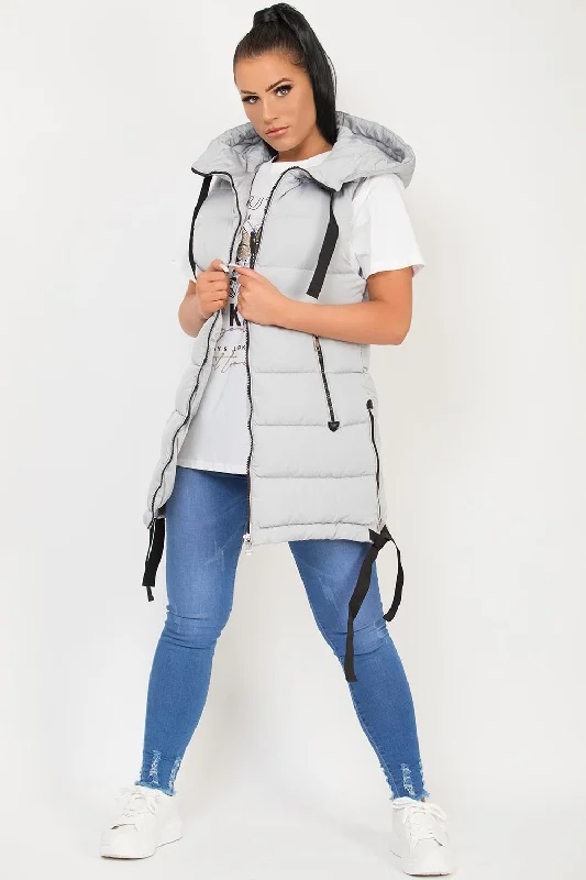 Hooded Puffer Gilet Body Warmer Grey