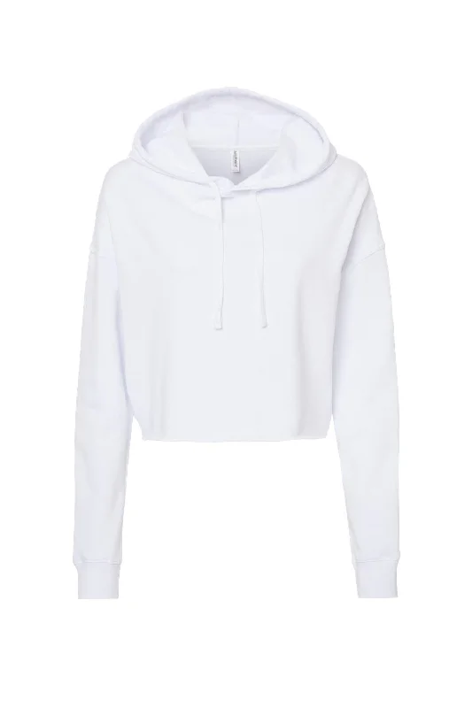 Independent Trading Co. Womens Crop Hooded Sweatshirt Hoodie - White - NEW