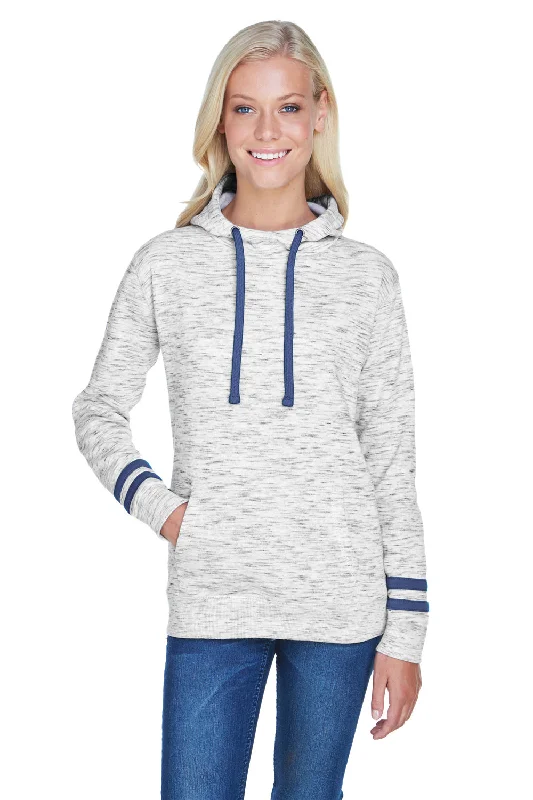 J America Womens Fleece Hooded Sweatshirt Hoodie - White/Navy Blue