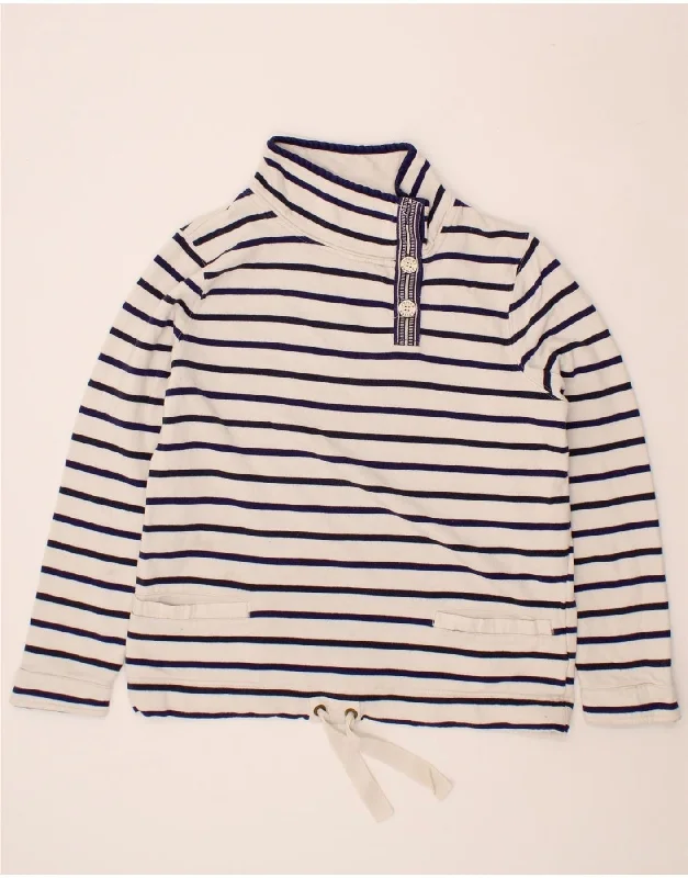 JOULES Womens Button Neck Sweatshirt Jumper UK 12 Medium White Striped