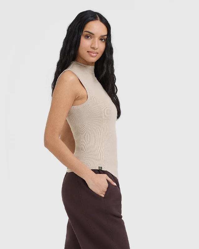 Mellow Rib Mock Neck Tank | Mushroom Brown