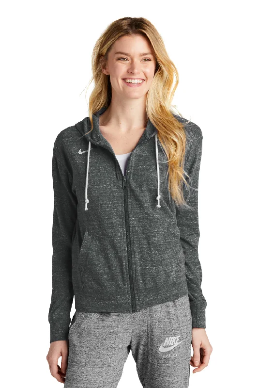 Nike Womens Gym Vintage Full Zip Hooded Sweatshirt Hoodie - Team Anthracite Grey