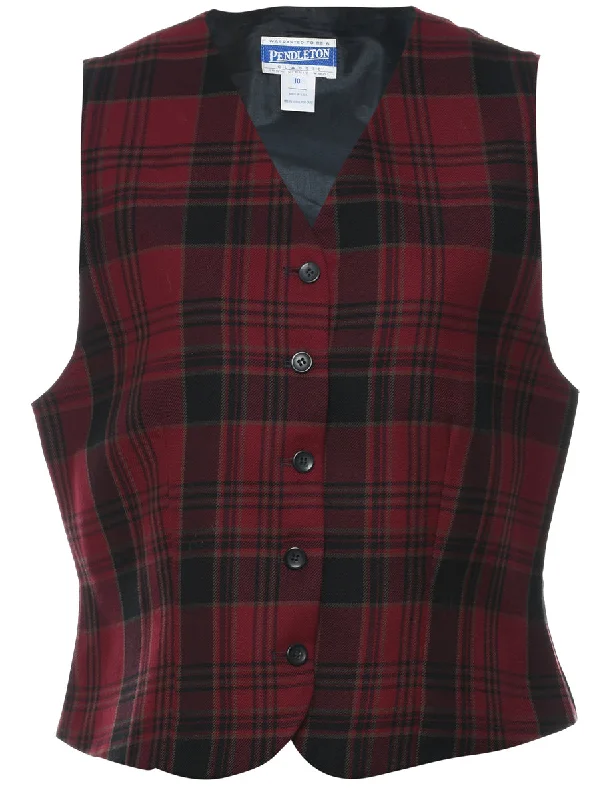 Pendleton Checked Black & Maroon  Waistcoat - M