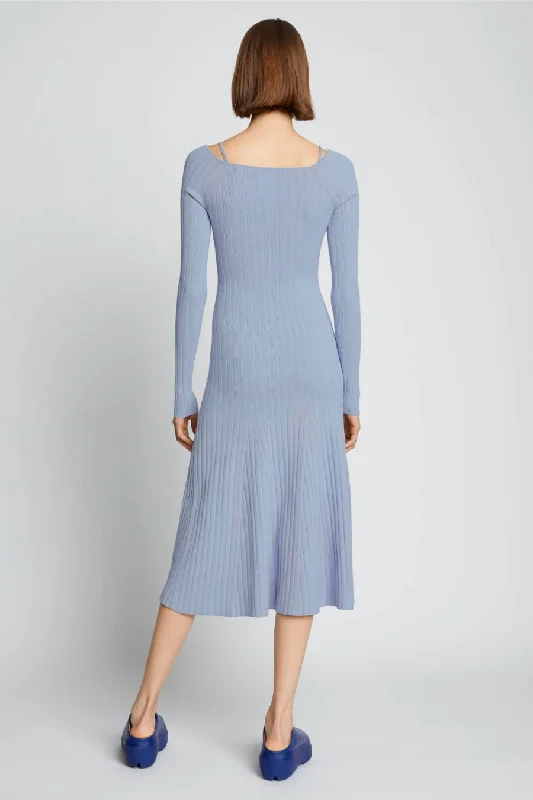 Proenza Schouler White Label Lightweight Rib Knit V-Neck Dress - Stone Blue