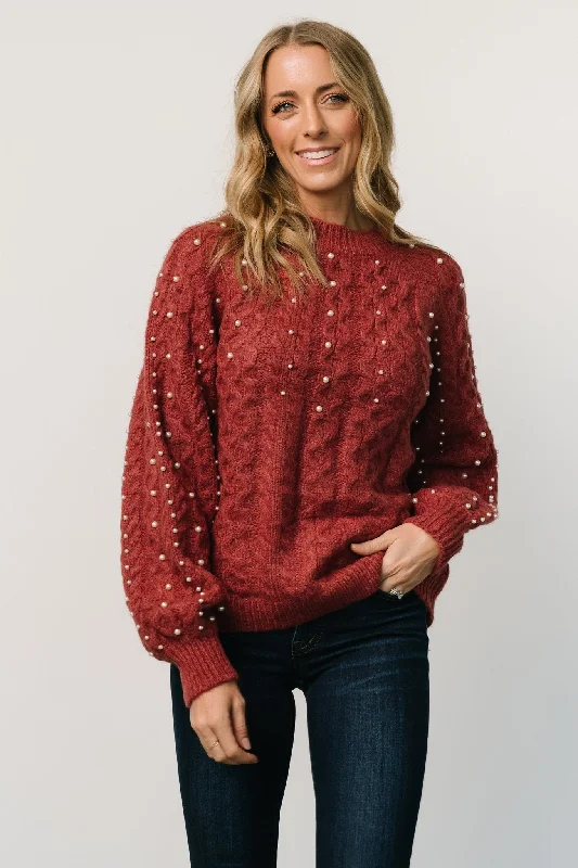 Quinn Pearl Knit Sweater | Berry