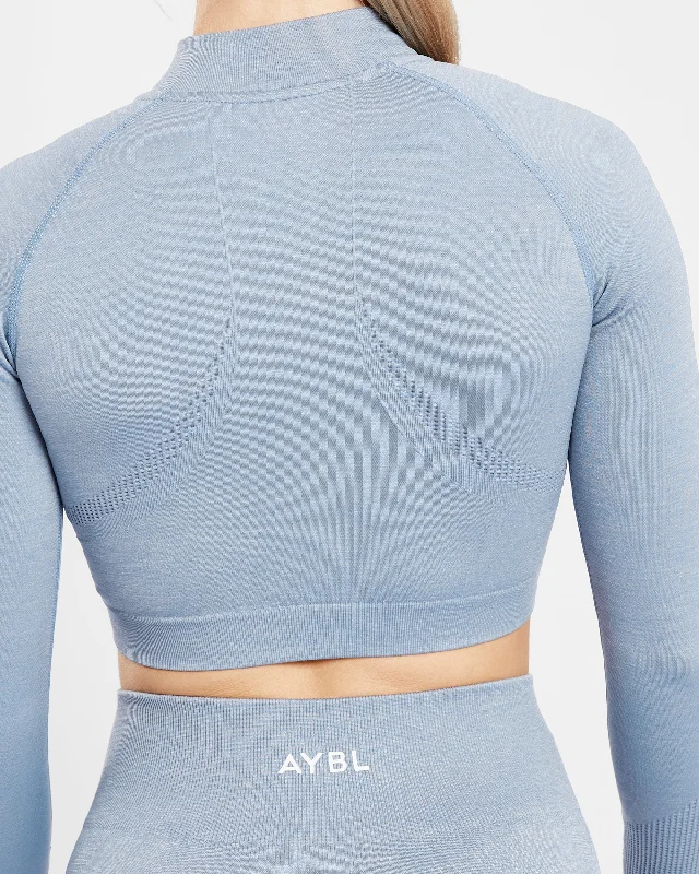 Revive Seamless Crop 1/2 Zip Pullover - Mineral Blue Marl