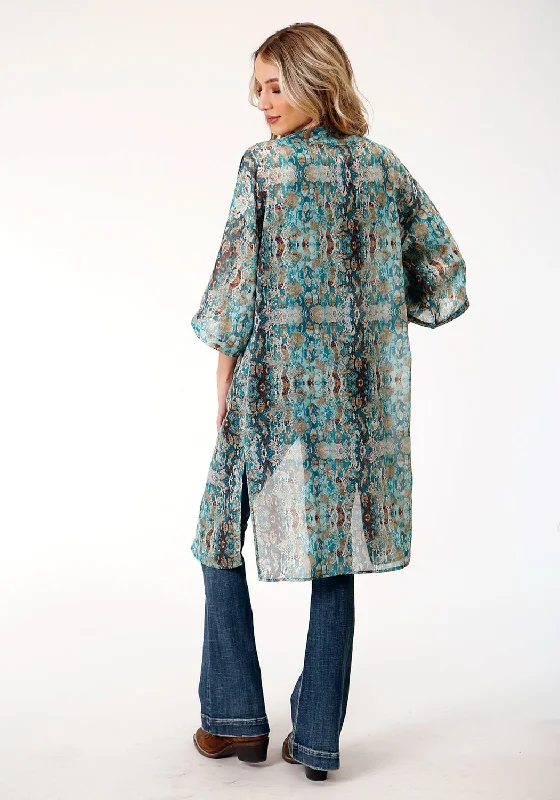 Roper Womens Snake Print Green 100% Polyester Kimono