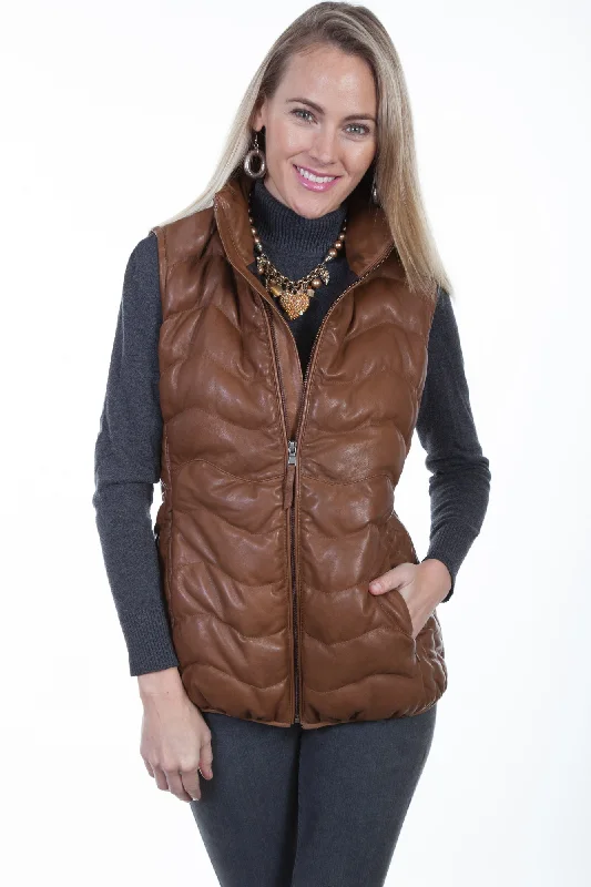 Scully Womens Cognac Soft Lamb Puffer Vest M