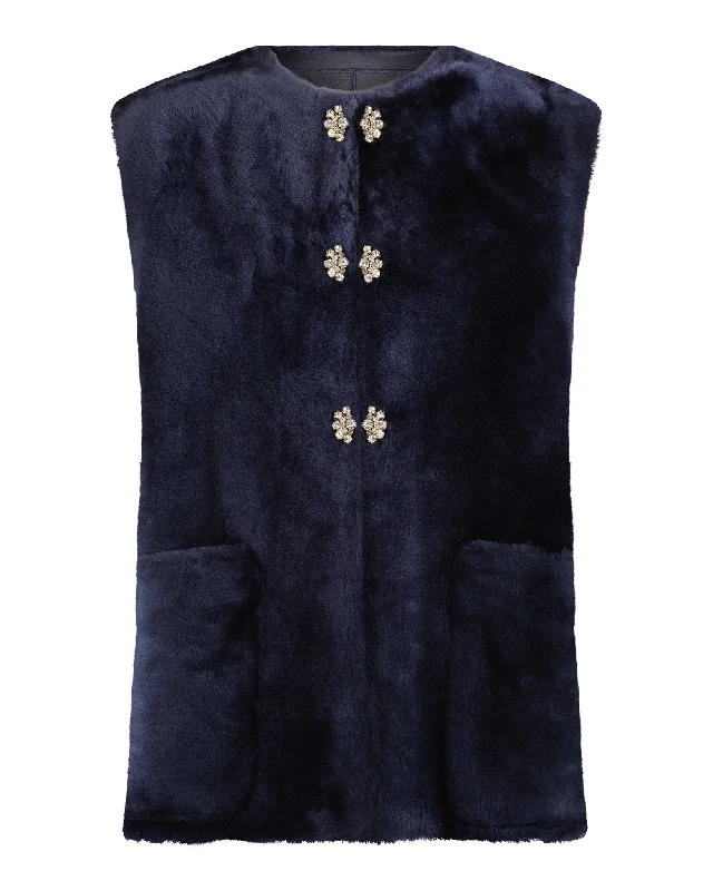 Merino Shearling Lamb Vest With Embellishment