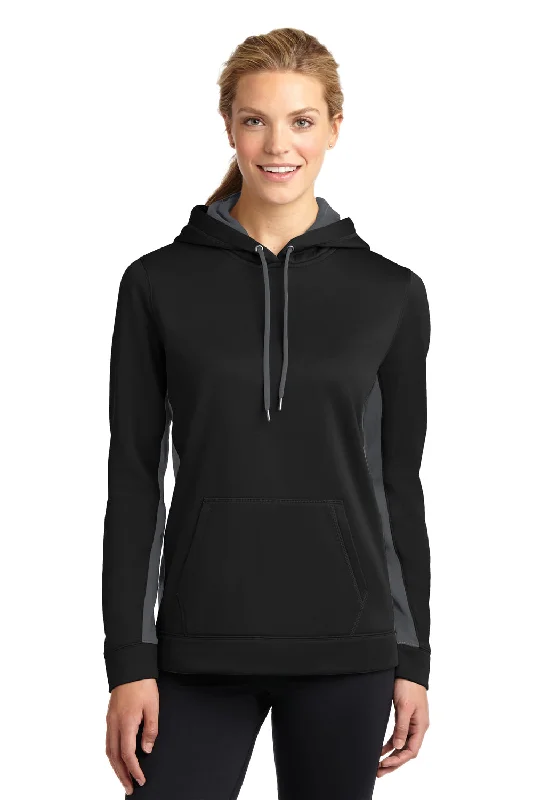 Sport-Tek Womens Sport-Wick Moisture Wicking Fleece Hooded Sweatshirt Hoodie - Black/Dark Smoke Grey