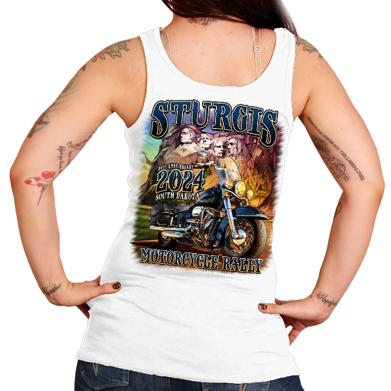 2024 Sturgis Motorcycle Rally Rushmore Ladies White Tank Top SPL2885