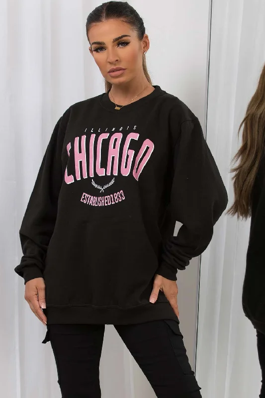 Sweatshirt With Chicago Print Black