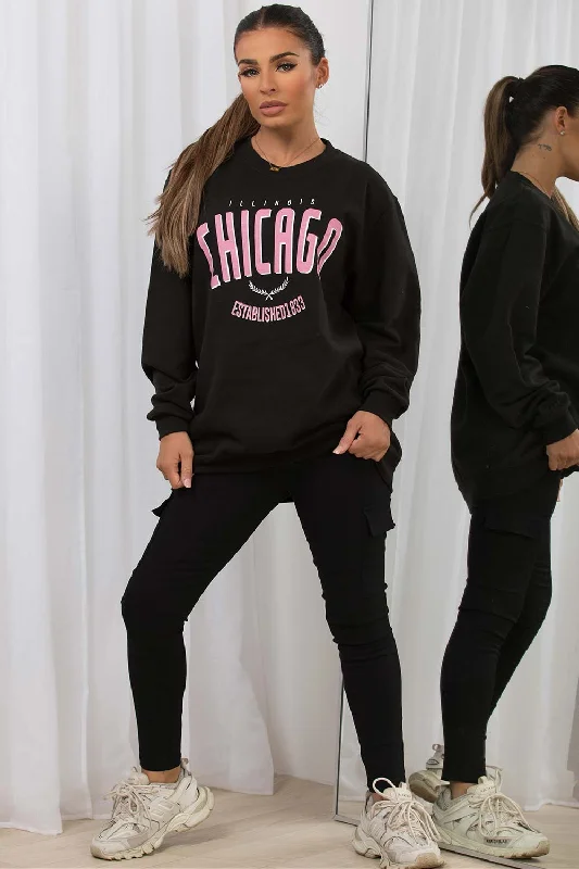 Sweatshirt With Chicago Print Black