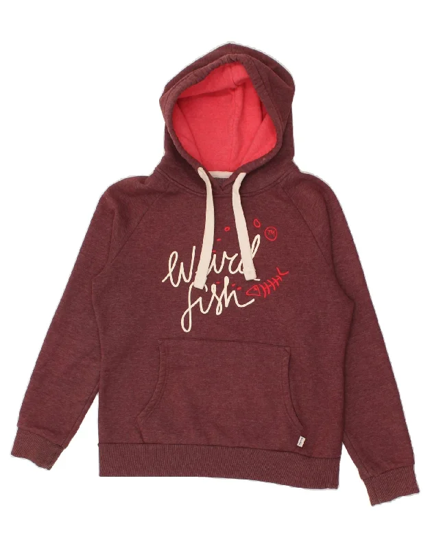 WEIRD FISH Womens Graphic Hoodie Jumper UK 12 Medium Burgundy Cotton