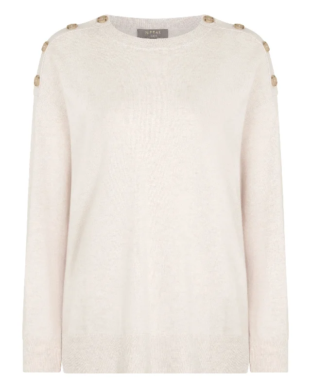 Women's Button Shoulder Cashmere Sweater Frost White