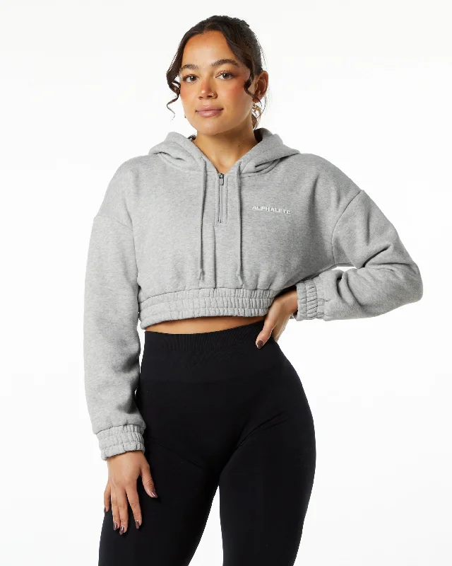 Classic Capital Crop Hoodie - Heather Grey