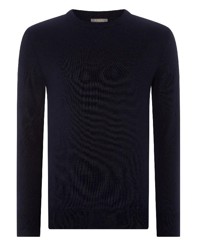 Women's Covent Fine Gauge Cashmere Round Neck Sweater Navy Blue