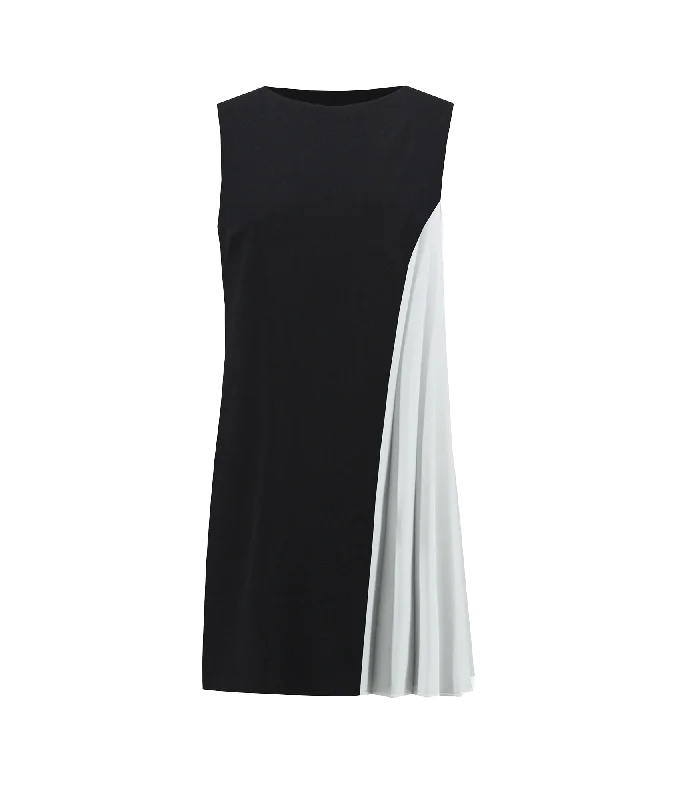 Two-tone Pleated Tank Dress Style - Black