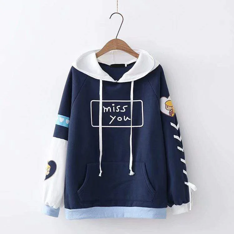 Women's Korean Fashion Miss You Printed Autumn Hoodies