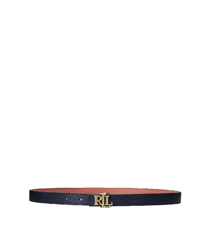 Logo Reversible Leather Skinny Belt - Navy