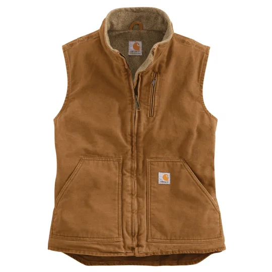 Women's Sherpa-Lined Mock Neck Vest - Carhartt Brown