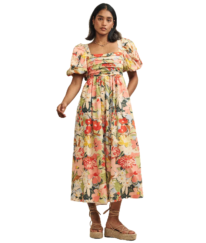 Pastel Floral Nova Smock Midi Dress - Multi