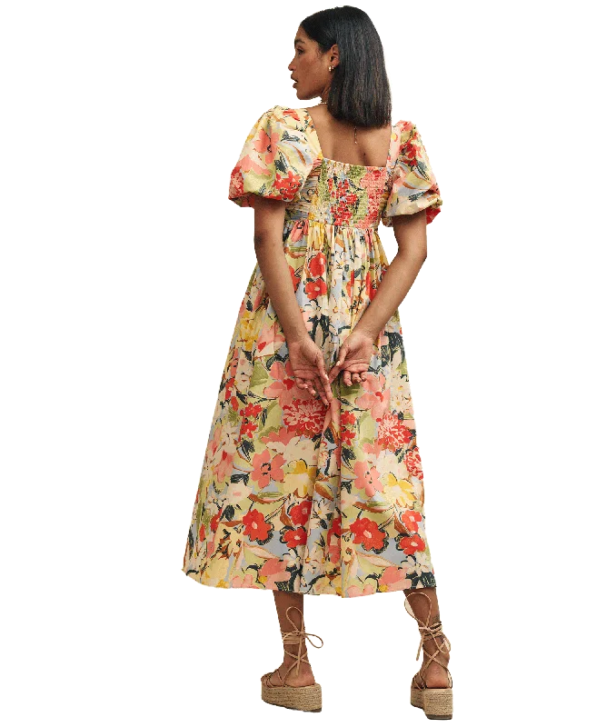 Pastel Floral Nova Smock Midi Dress - Multi