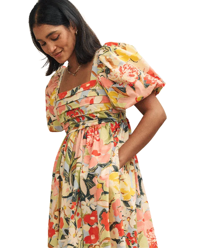 Pastel Floral Nova Smock Midi Dress - Multi