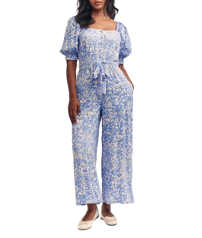 Printed Tie Waist Romilly Jumpsuit - Blue