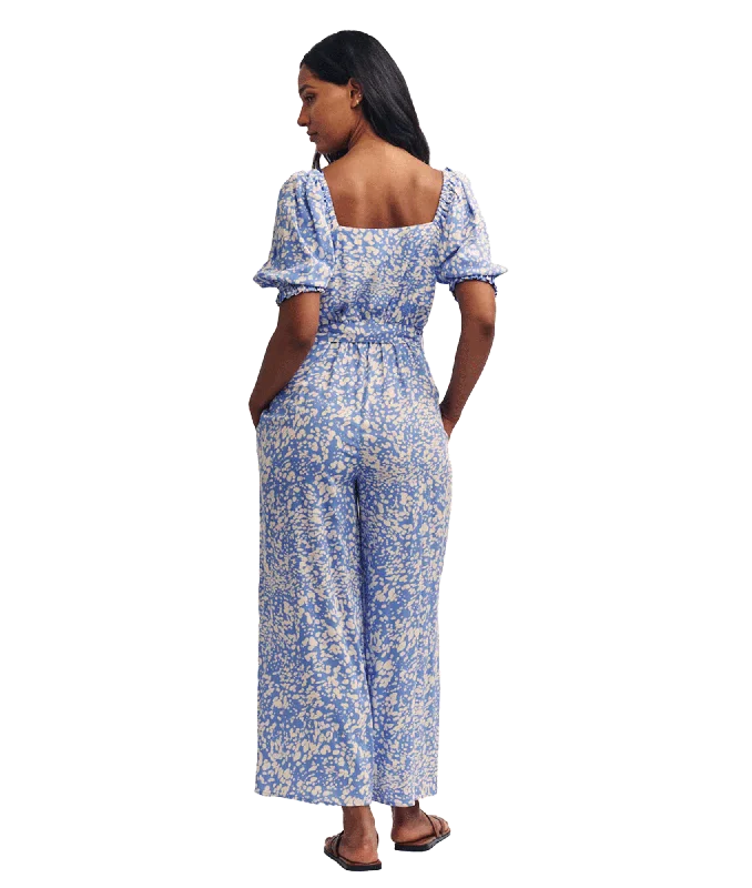 Printed Tie Waist Romilly Jumpsuit - Blue