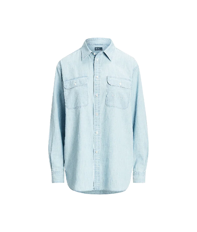 Embroidered-logo Chambray Shirt - Blue