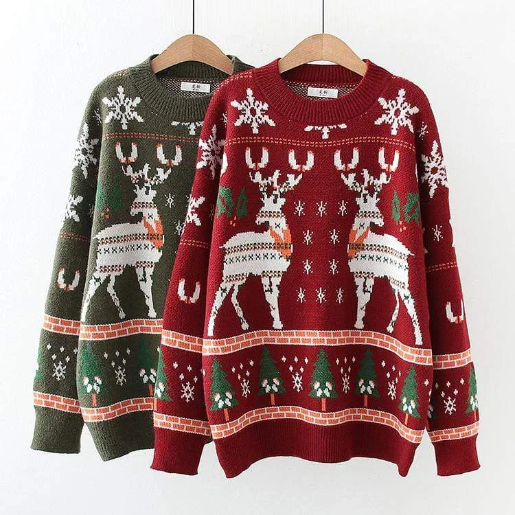 Women's Sweet Christmas Trees Elks Snowflakes Knitted Winter Sweaters