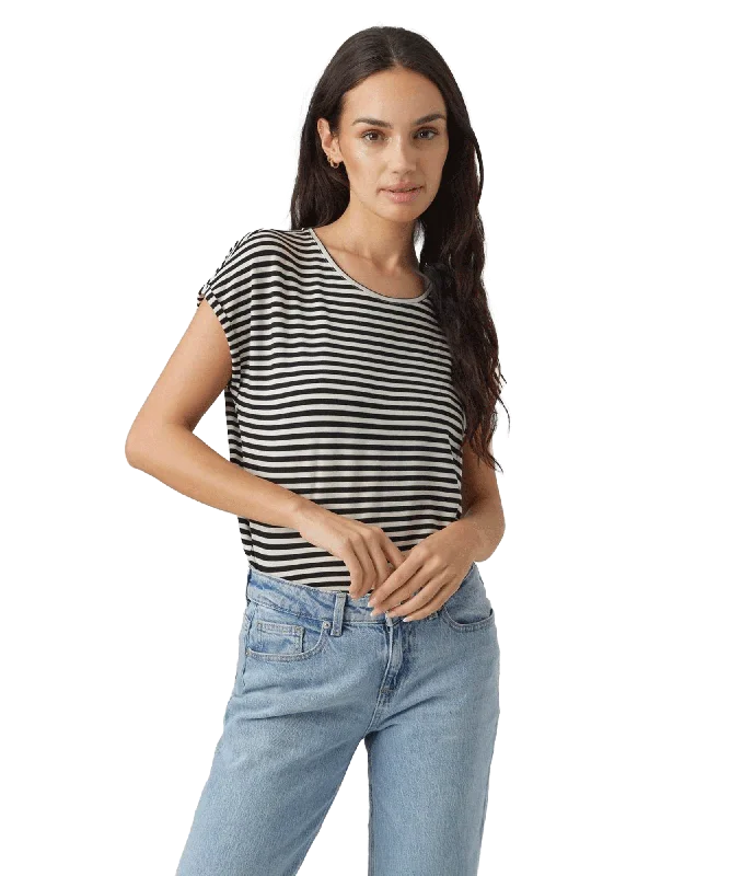 Ava Ss Top Stripe - Black