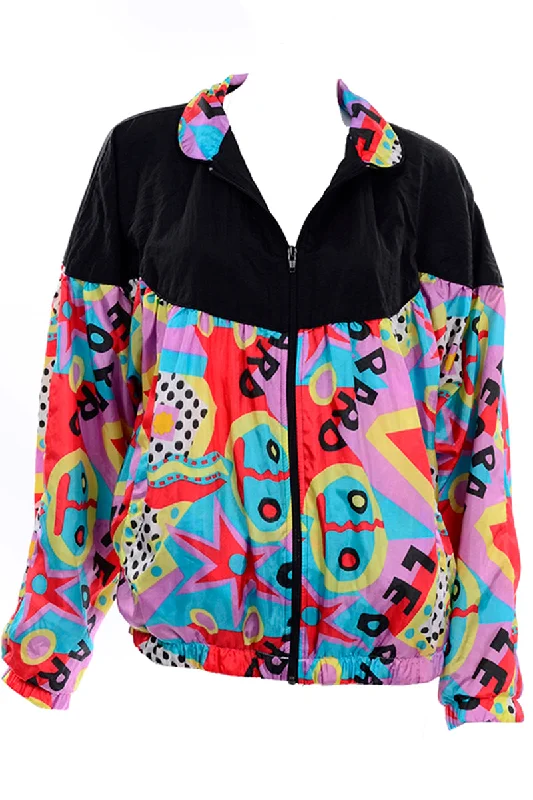 1980s Bright Colorful AKITA Activewear Leopard Zip Front Jacket Windbreaker