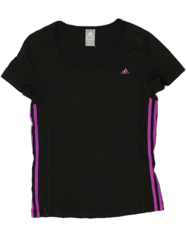 ADIDAS Womens T-Shirt Top UK 12/14 Medium Black Pinstripe Polyester