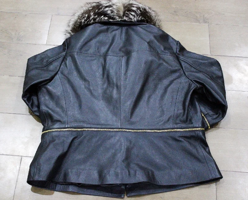 Studded Fancy Women's Leather Jacket | Detachable Faux Fur Collar