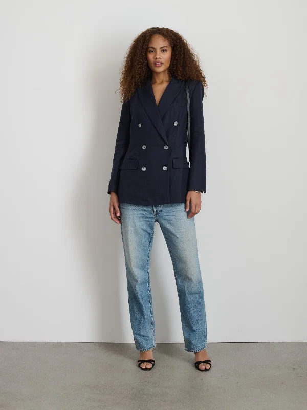 Anna Double Breasted Blazer In Linen