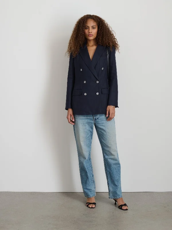 Anna Double Breasted Blazer In Linen